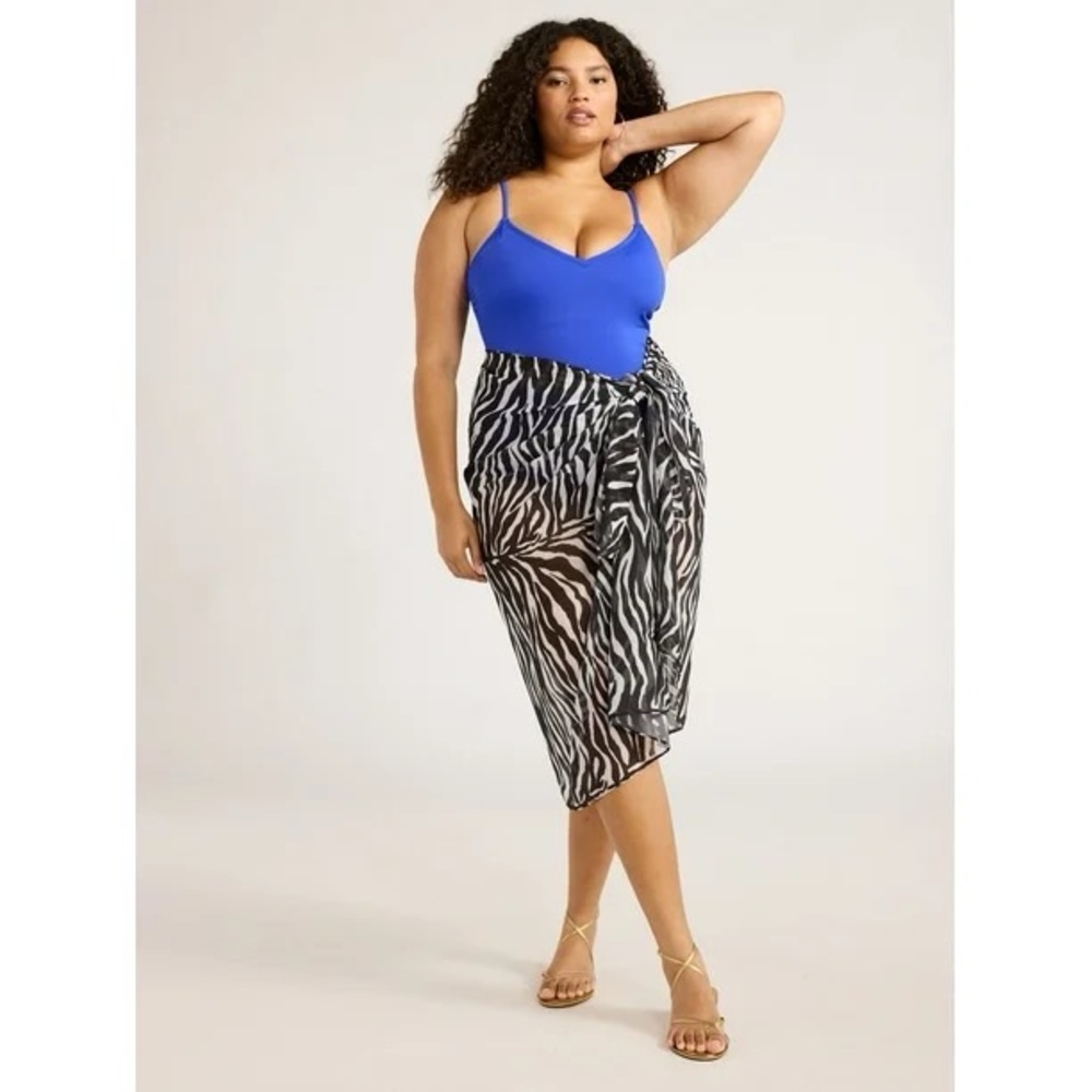 Sofia by Sofia Vergara Zebra Print Swimwear Cover-Up Long Pareo One Size New NWT
